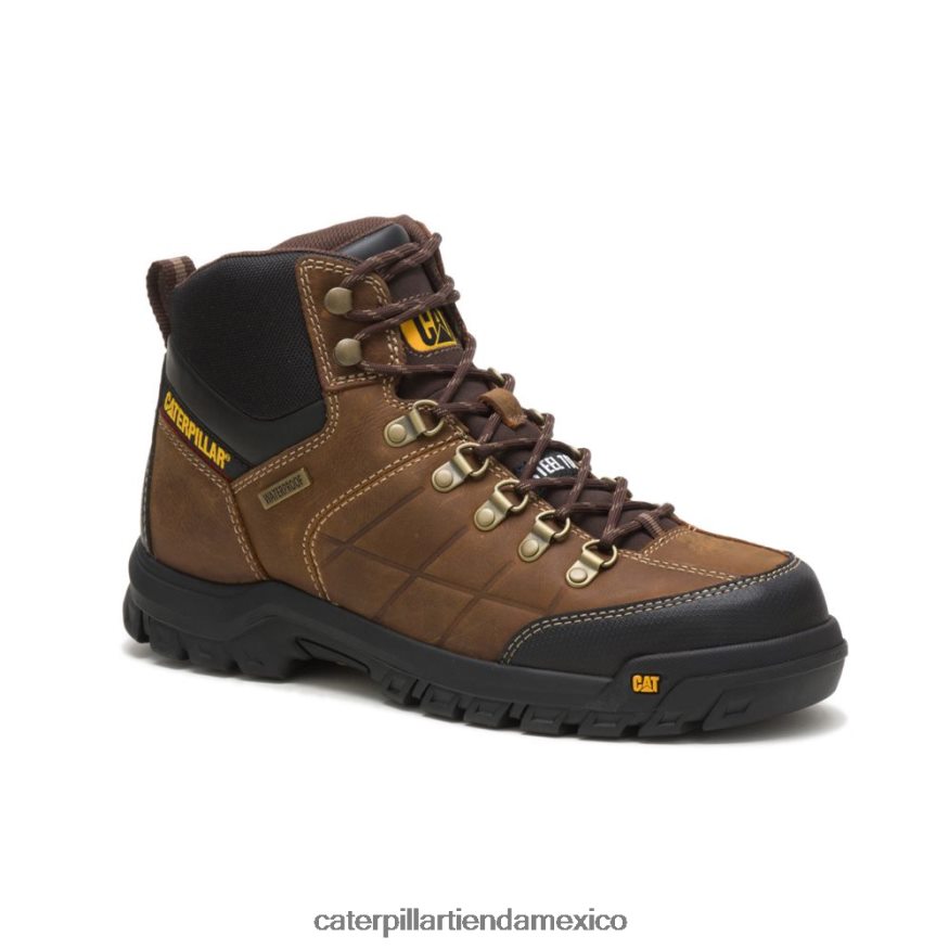 hombres bota de trabajo impermeable con punta de acero de umbral Caterpillar marrón de verdad ZXJB4H11 | botas de trabajo