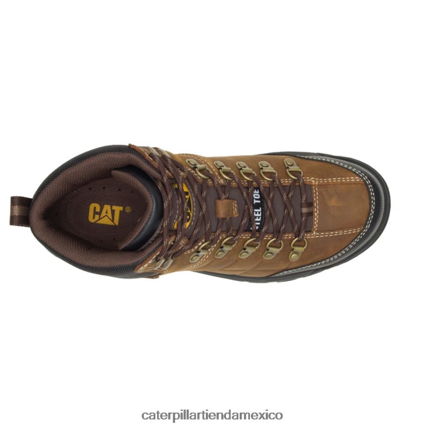 hombres bota de trabajo impermeable con punta de acero de umbral Caterpillar marrón de verdad ZXJB4H11 | botas de trabajo
