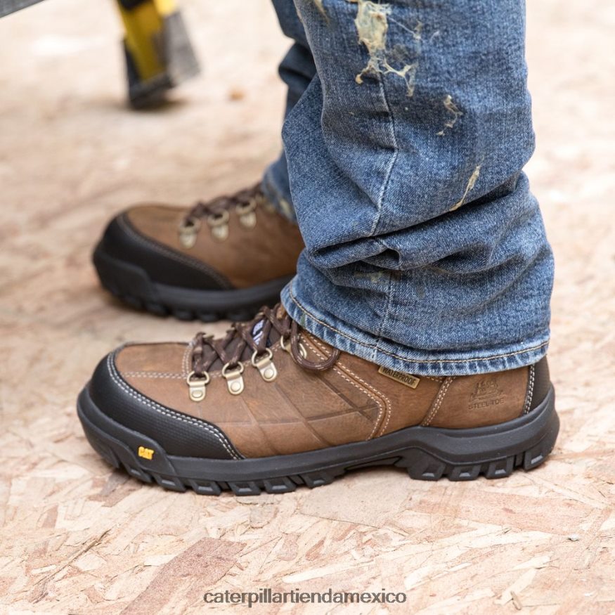 hombres bota de trabajo impermeable con punta de acero de umbral Caterpillar marrón de verdad ZXJB4H11 | botas de trabajo