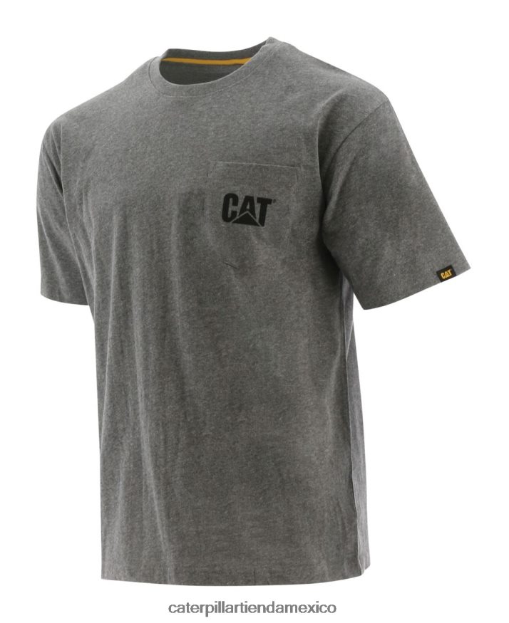 hombres camiseta con bolsillo de la marca registrada Caterpillar gris jaspeado oscuro ZXJB4H235 | tops y ropa de abrigo