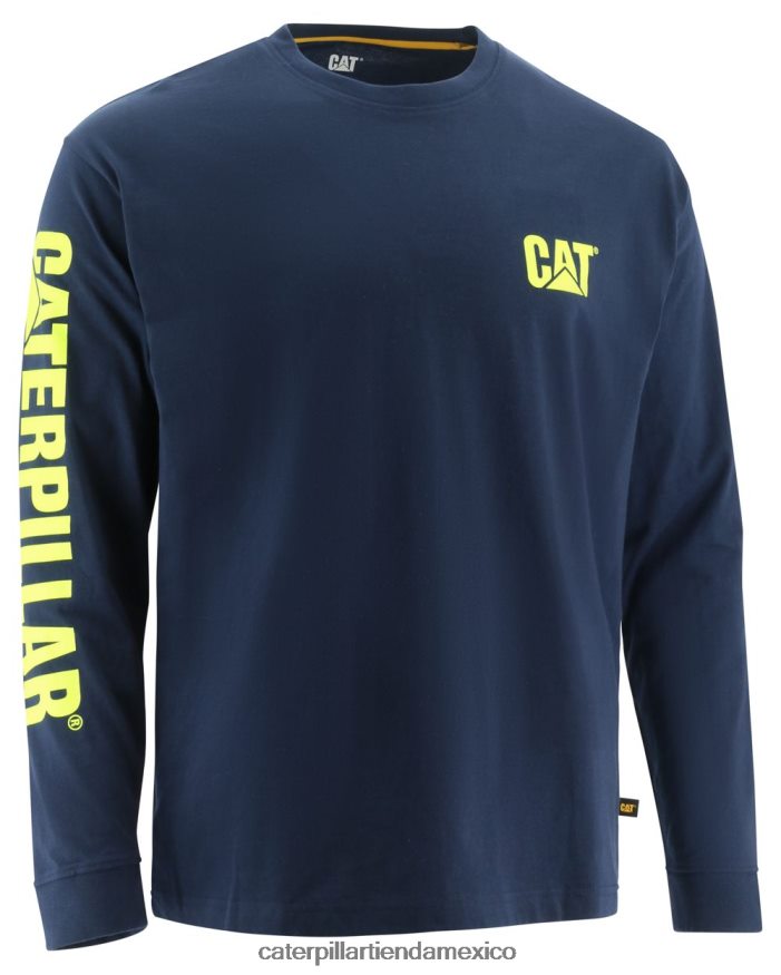 hombres camiseta de manga larga con estandarte de marca registrada Caterpillar azul ZXJB4H224 | tops y ropa de abrigo