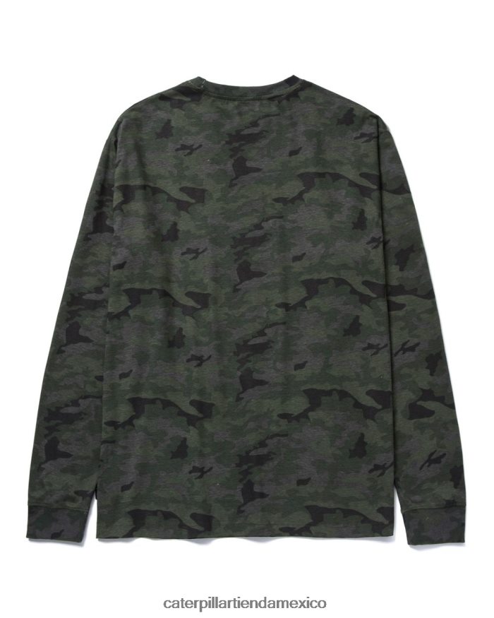 hombres camiseta de manga larga con estandarte de marca registrada Caterpillar camuflaje nocturno ZXJB4H226 | tops y ropa de abrigo