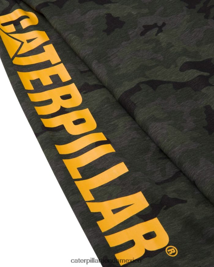 hombres camiseta de manga larga con estandarte de marca registrada Caterpillar camuflaje nocturno ZXJB4H226 | tops y ropa de abrigo