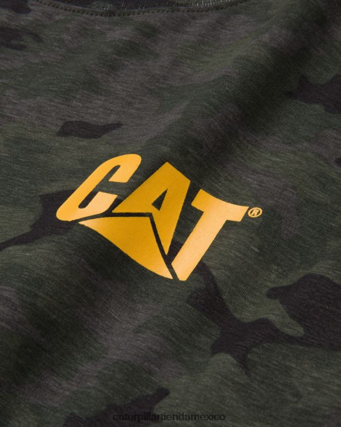 hombres camiseta de manga larga con estandarte de marca registrada Caterpillar camuflaje nocturno ZXJB4H226 | tops y ropa de abrigo