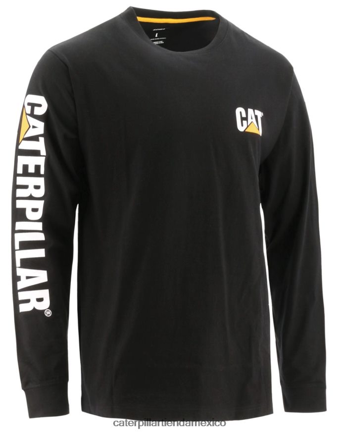 hombres camiseta de manga larga con estandarte de marca registrada Caterpillar negro ZXJB4H225 | tops y ropa de abrigo