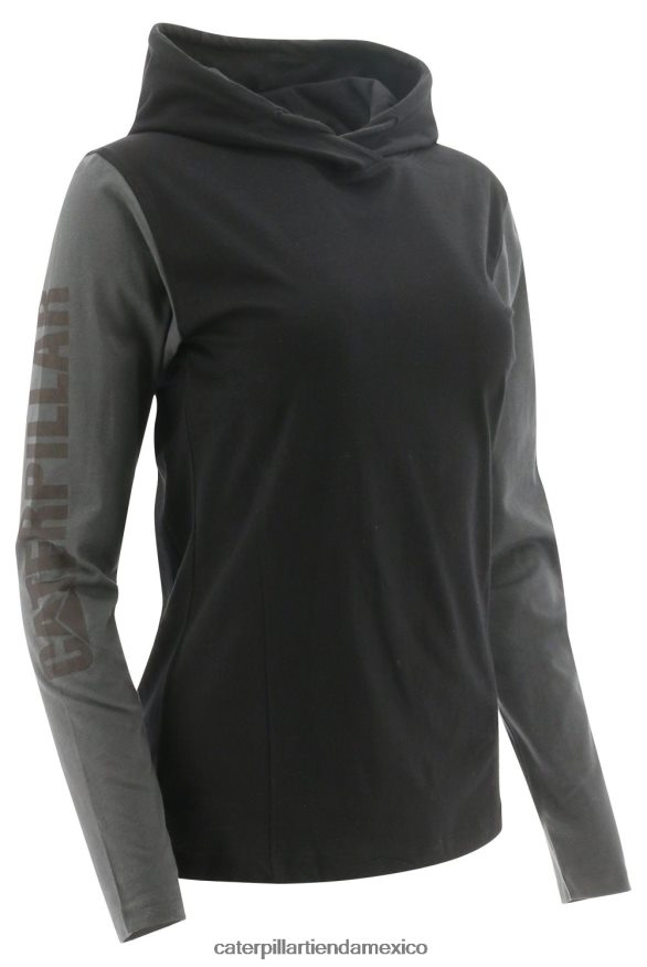 mujer camiseta de manga larga con capucha upf Caterpillar negro ZXJB4H315 | tops y ropa de abrigo
