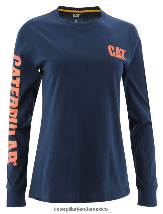 mujer camiseta de manga larga con estandarte de marca registrada Caterpillar detroit azul ZXJB4H321 | tops y ropa de abrigo
