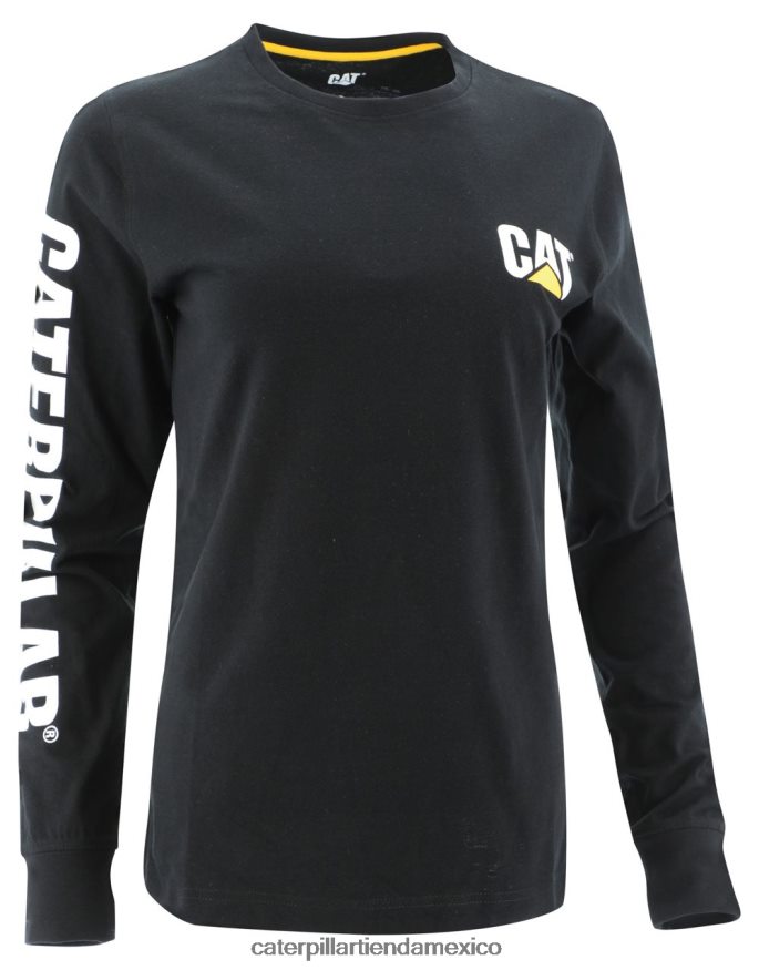 mujer camiseta de manga larga con estandarte de marca registrada Caterpillar negro ZXJB4H319 | tops y ropa de abrigo
