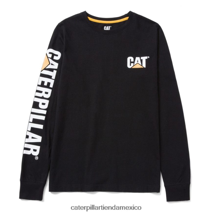 mujer camiseta de manga larga con estandarte de marca registrada Caterpillar negro ZXJB4H319 | tops y ropa de abrigo